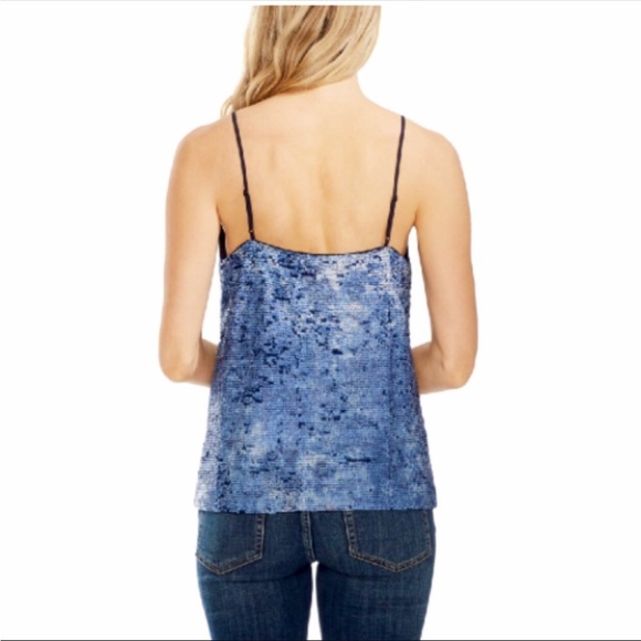 VINCE CAMUTO NWT mystic sea blue all over sequin camisole v-neck tank top, XS - Picture 2 of 14